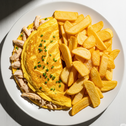 Chicken & Cheese Omelette With Chips 