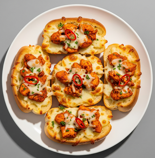 Garlic Bread With Spicy Chicken & Cheese 